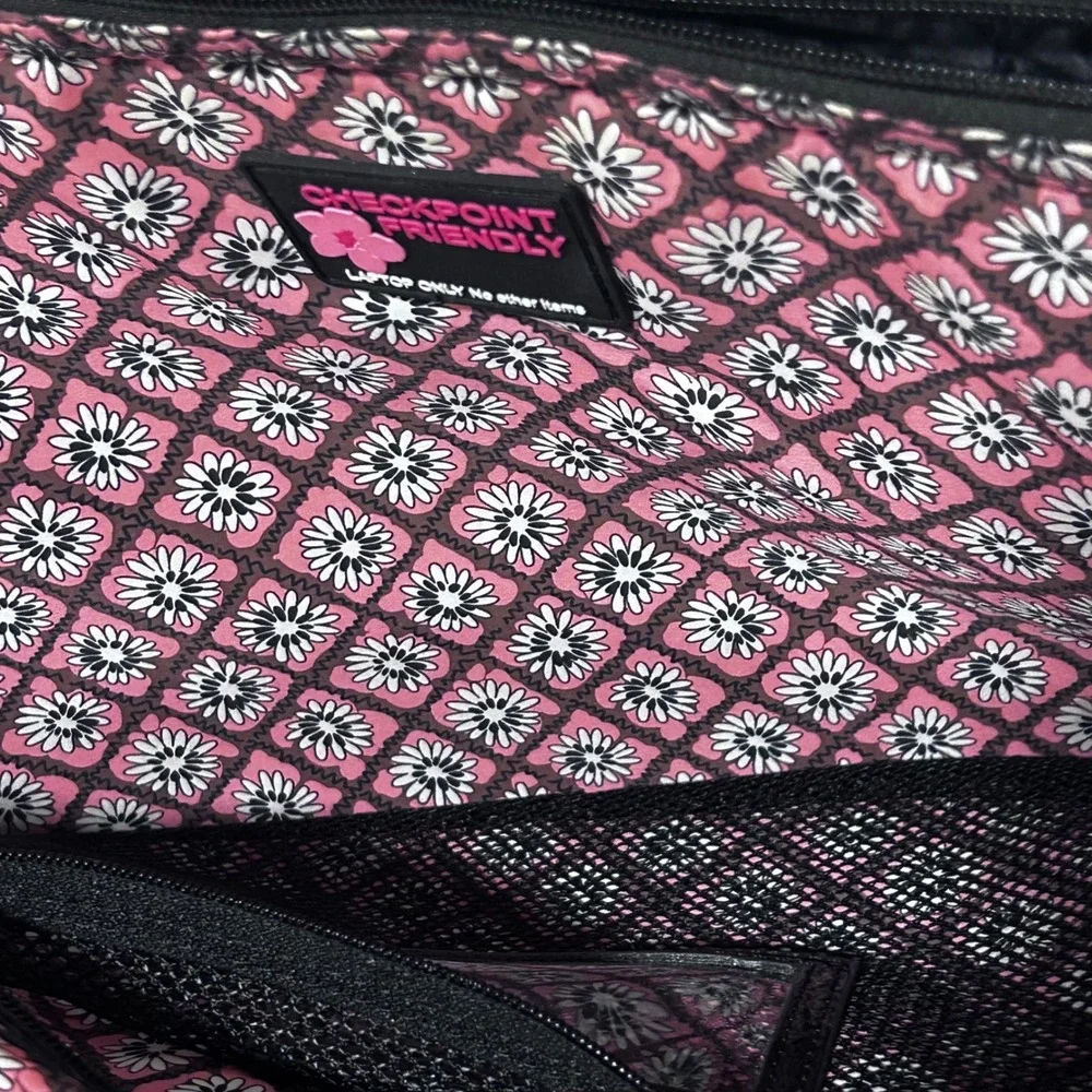 Vera Bradley mocha rouge Quilt Laptop Bag Checkpoint Friendly Floral Travel Tote